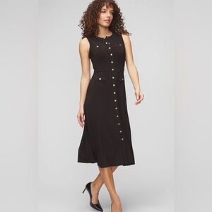 WHBM Black Sleeveless Midi Dress with Gold Buttons - 18